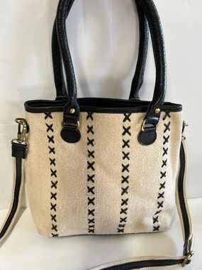 Canvas Tote Bag with Black Trim - Neutral/Black
